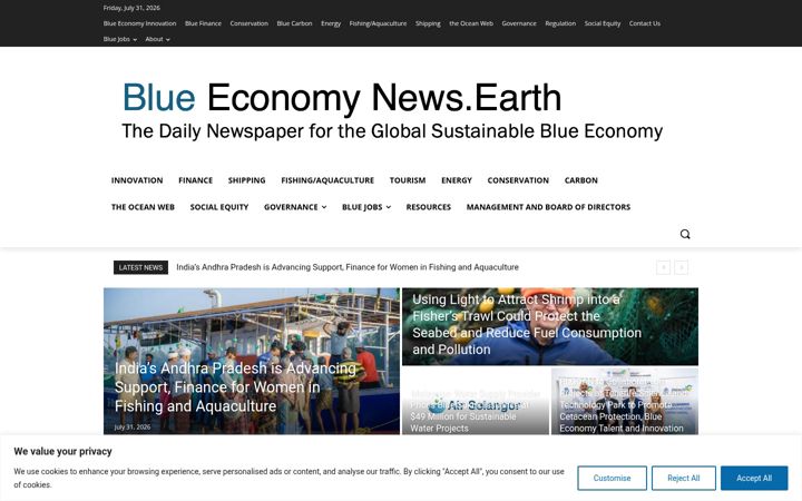 Screenshot of blueeconomynews.earth