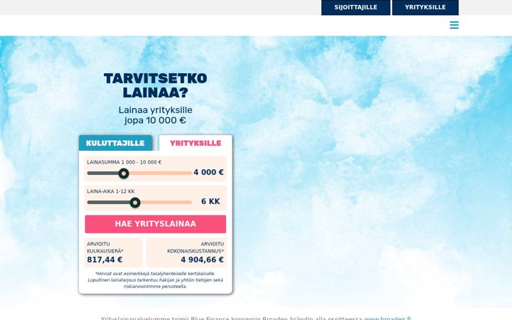 Captură de ecran a bluefinance.fi