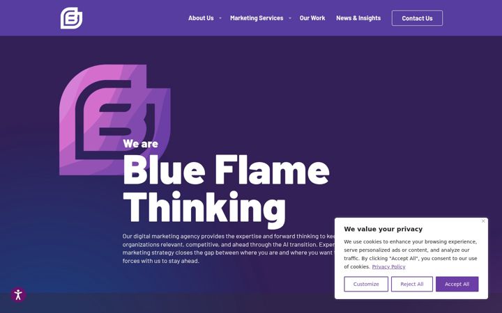 Screenshot of blueflamethinking.com