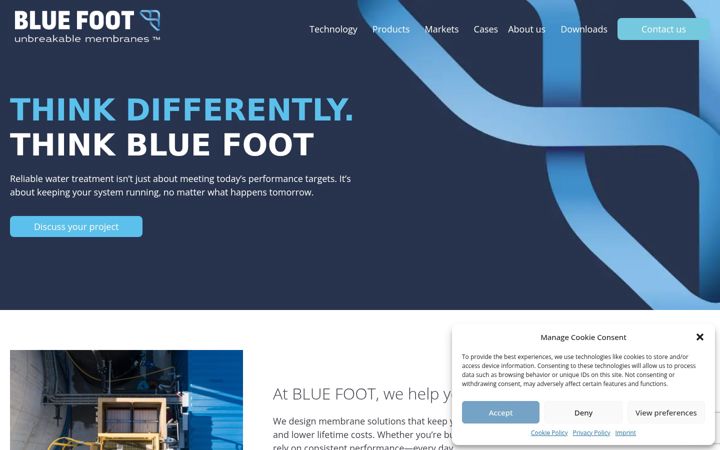 Screenshot of bluefootmembranes.com