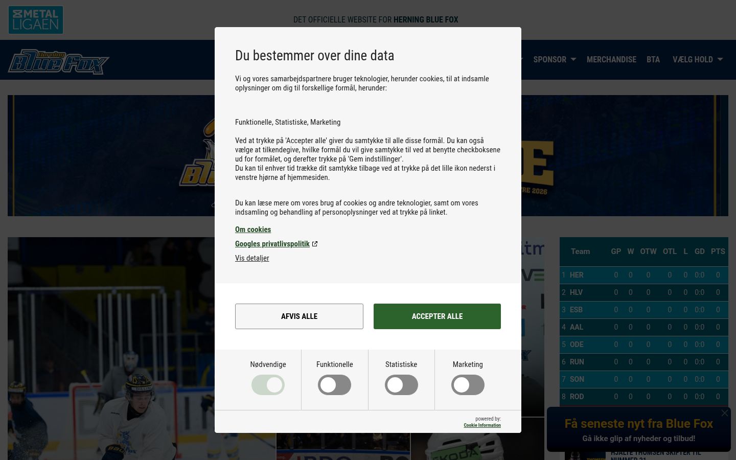 Screenshot del banner di consenso mostrato prima di qualsiasi interazione