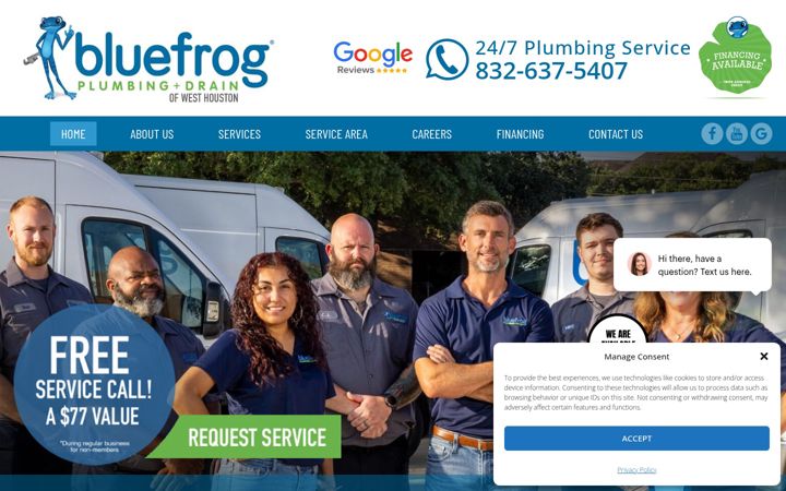 Screenshot of bluefrogplumbingwesthouston.com