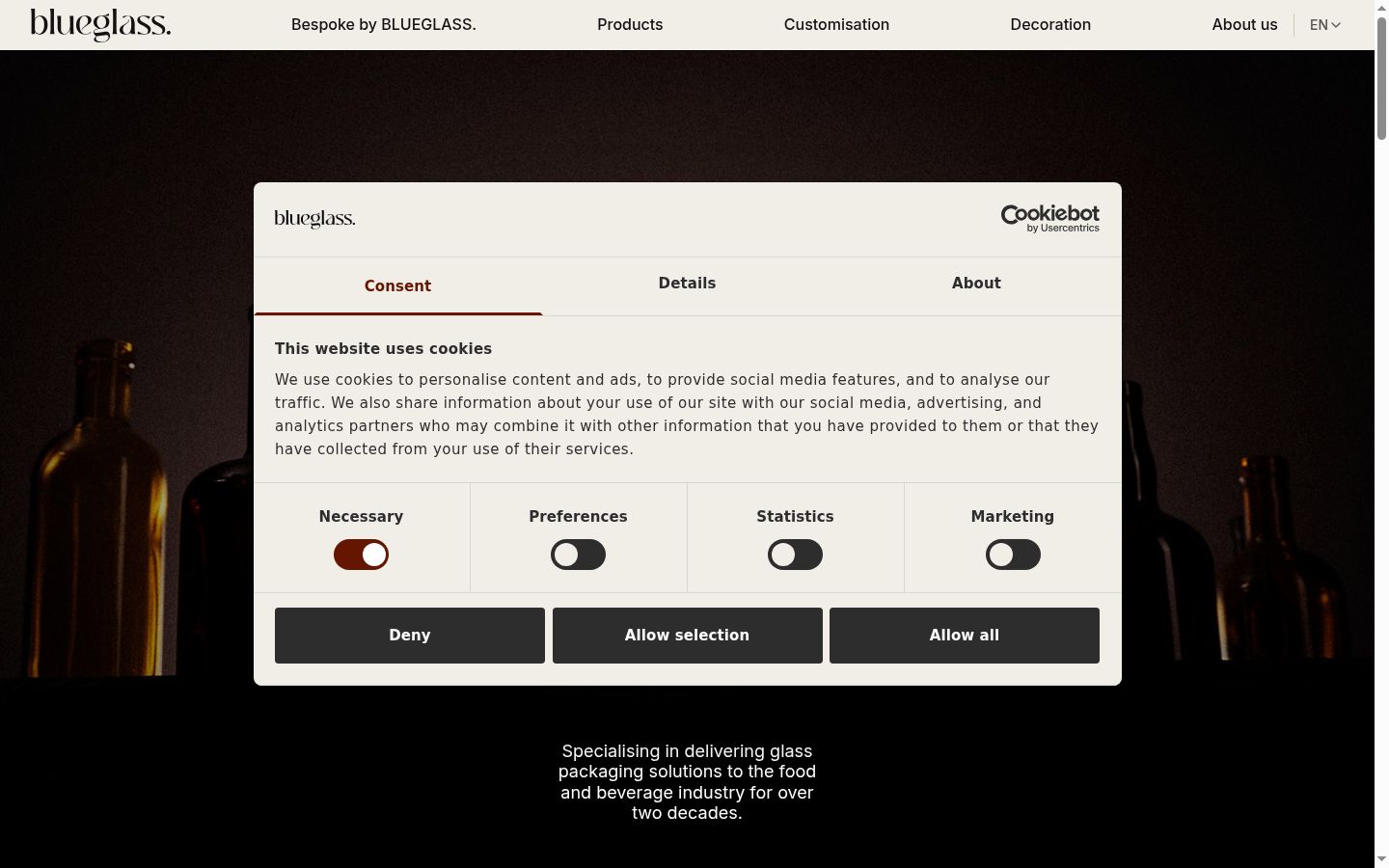 Screenshot of the consent banner shown before any interaction