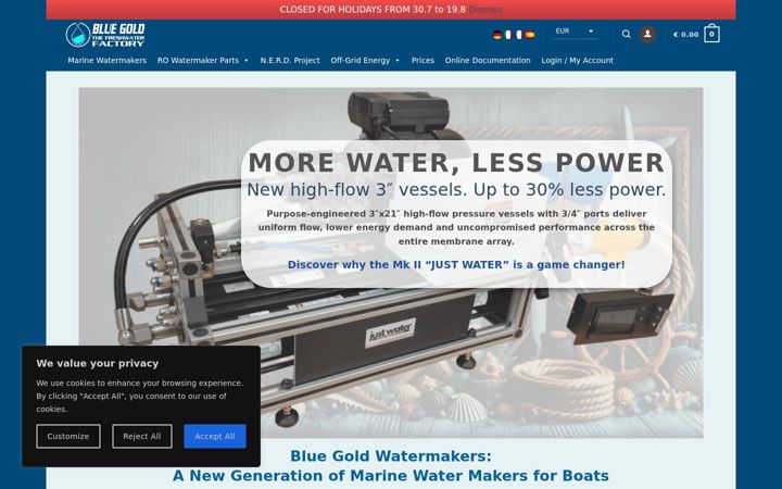 Ekrānuzņēmums no bluegold-watermakers.com