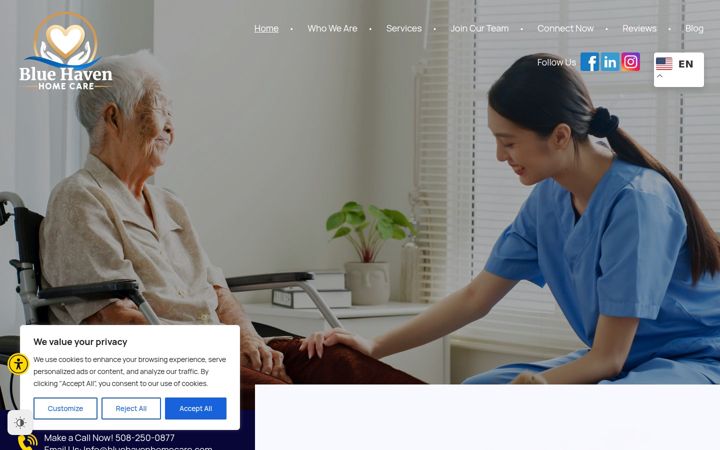 Skærmbillede af bluehavenhomecare.com