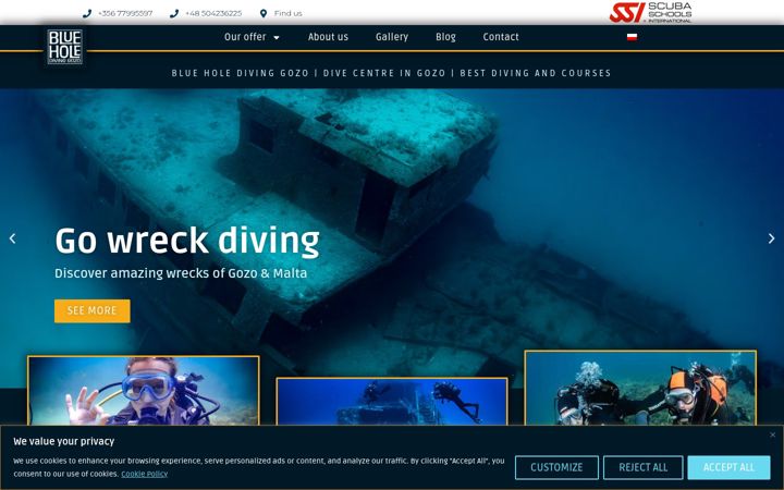 Skærmbillede af blueholediving.com