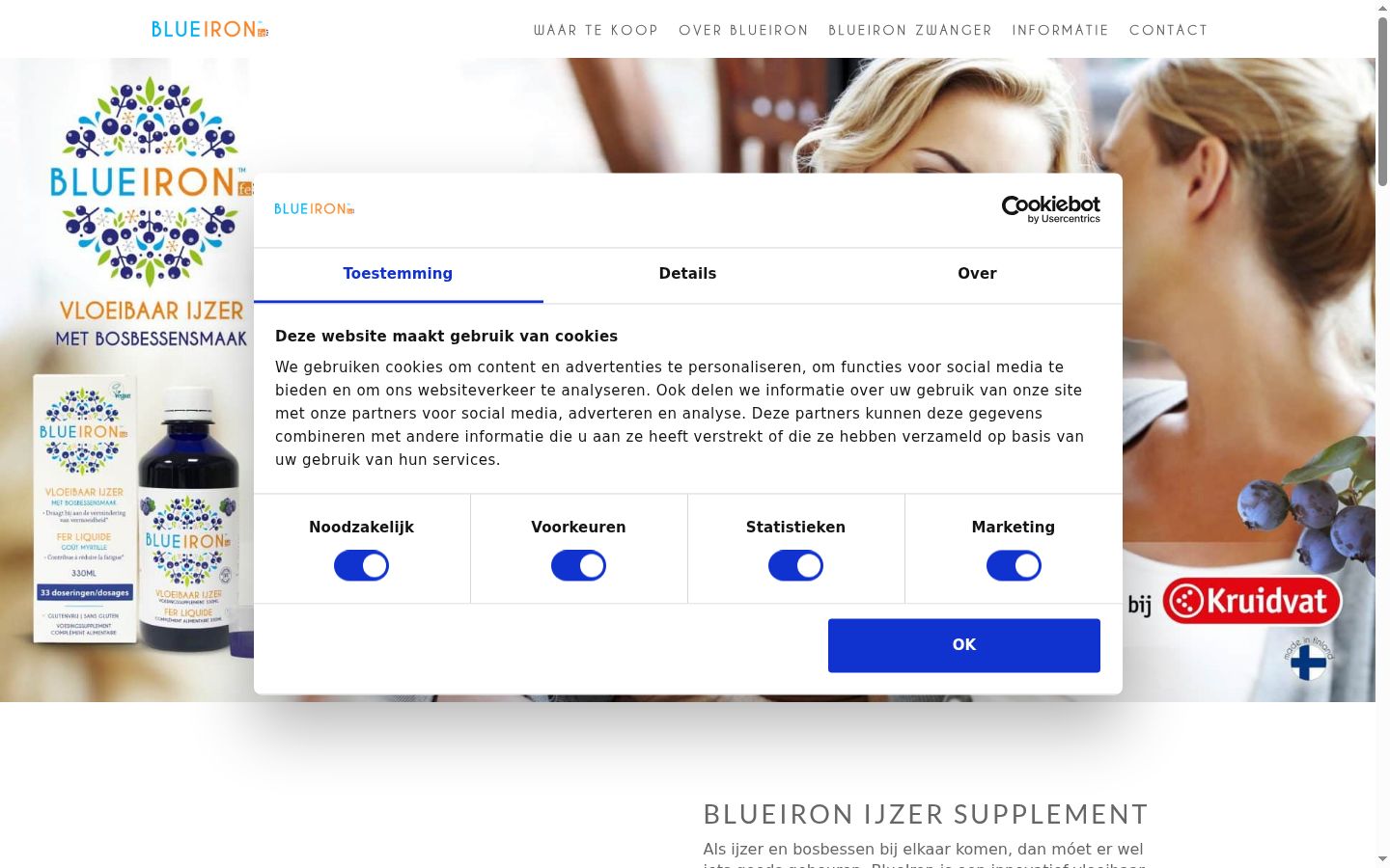 Skärmbild av samtyckesbannern som visades före någon interaktion