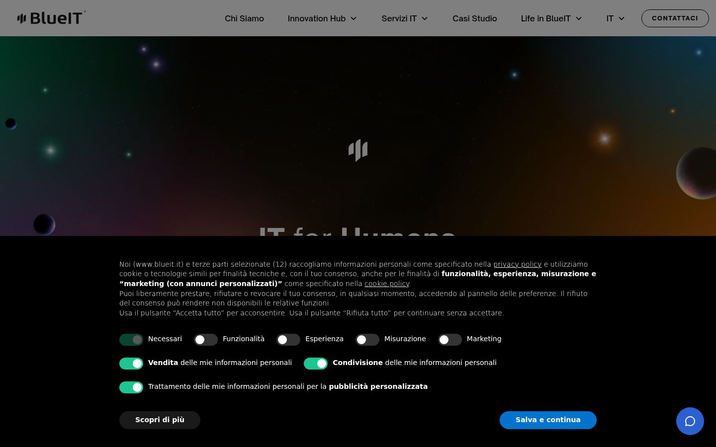 Screenshot del banner di consenso mostrato prima di qualsiasi interazione