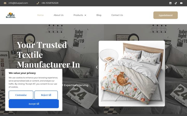 Screenshot of bluejael-textile.com