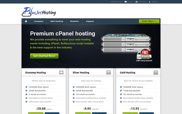 Screenshot of bluejethosting.com