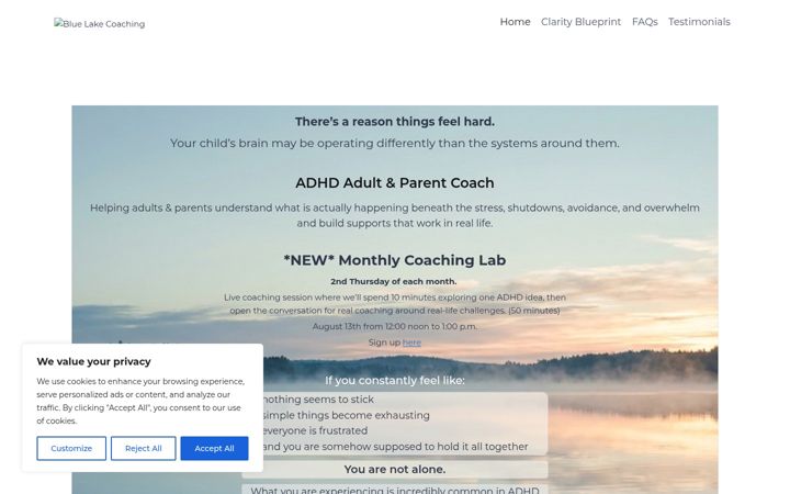 Skjermbilde av bluelakecoaching.com