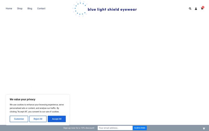 Ekrano kopija bluelightshieldeyewear.com