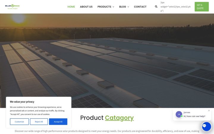 Screenshot of bluemaxsolar.com