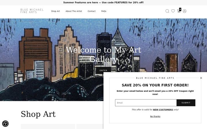 Screenshot of bluemichaelart.com