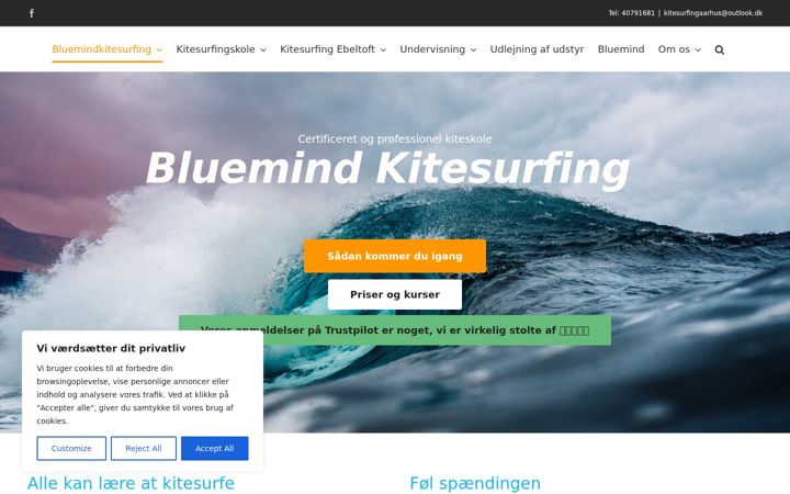 Screenshot of bluemindkitesurfing.dk