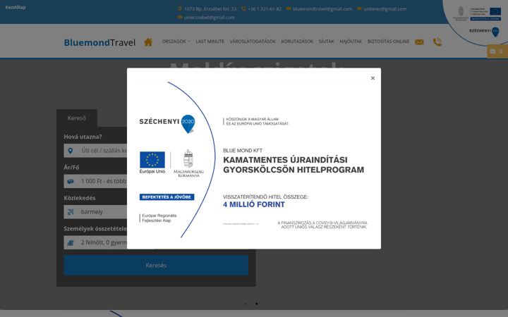 Screenshot of bluemondtravel.hu