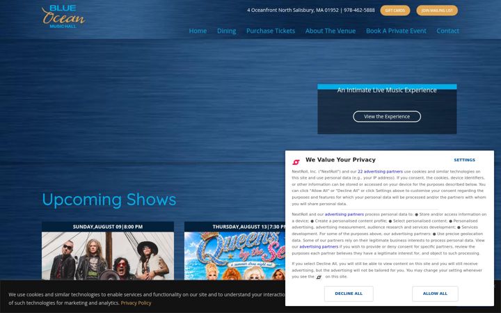 Skjermbilde av blueoceanhall.com