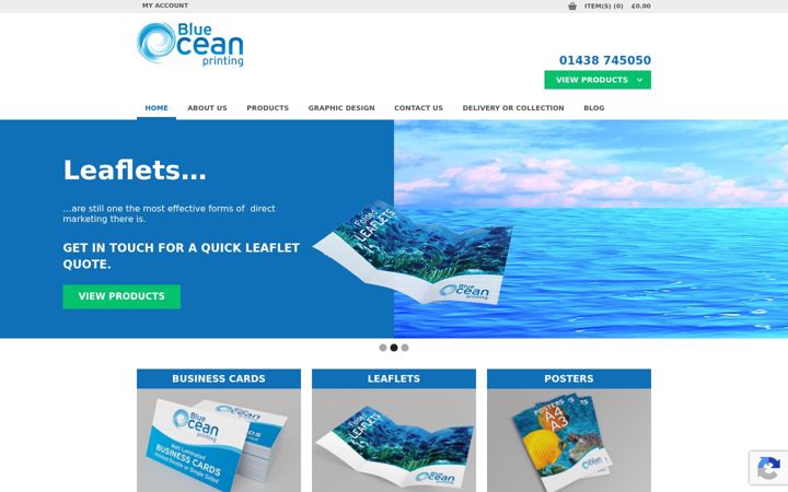 Skjermbilde av blueoceanprinting.co.uk