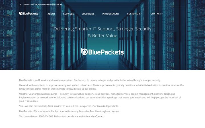 Screenshot stránky bluepackets.com.au