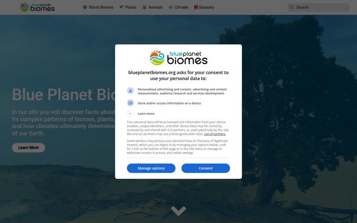 Screenshot of blueplanetbiomes.org