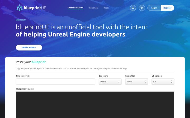 Screenshot of blueprintue.com