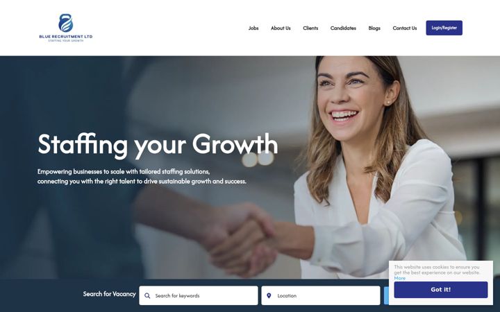 Captură de ecran a bluerecruitmentltd.com