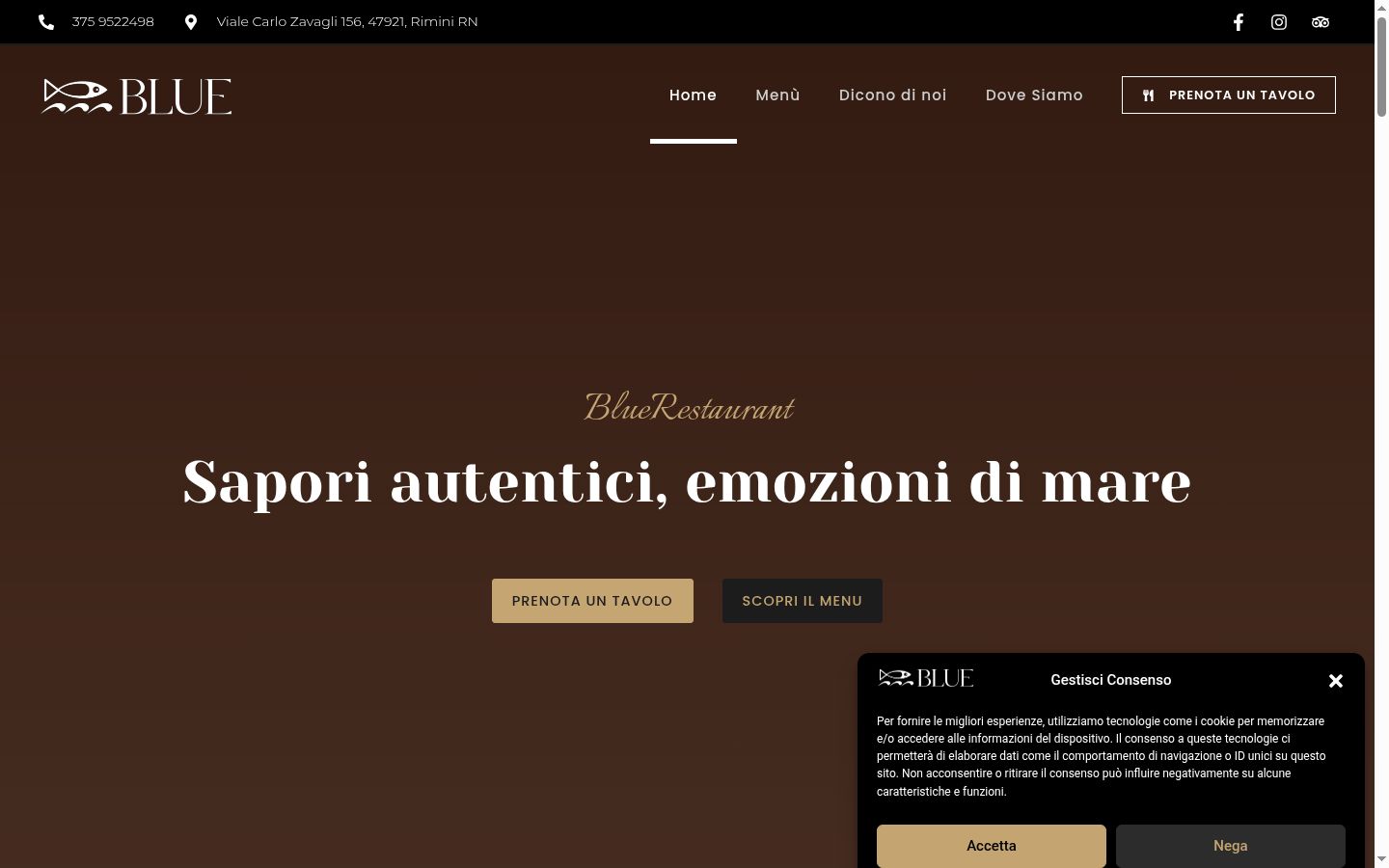 Screenshot del banner di consenso mostrato prima di qualsiasi interazione