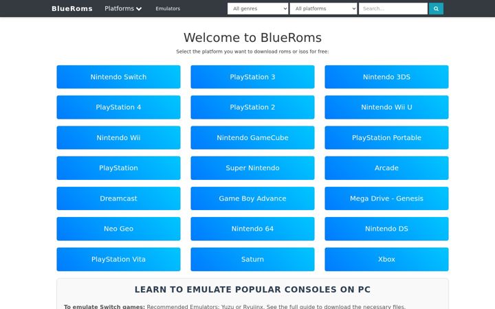 Screenshot of blueroms.ws