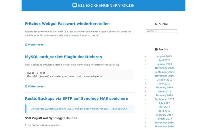 Screenshot of bluescreengenerator.de