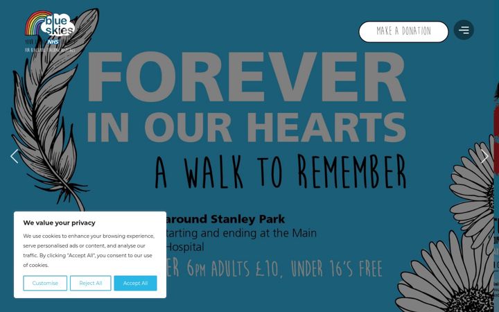 Screenshot of blueskiescharity.co.uk