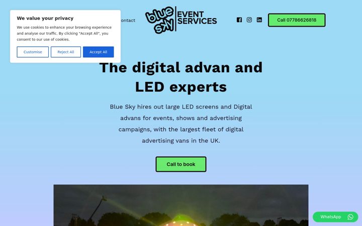 Ekrānuzņēmums no blueskyeventservices.co.uk