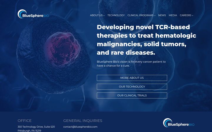 Screenshot of bluespherebio.com
