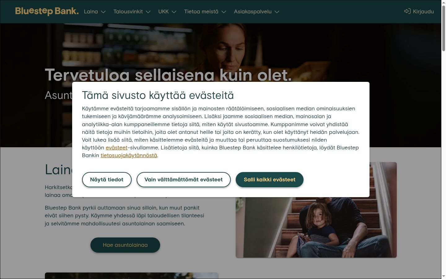 Screenshot del banner di consenso mostrato prima di qualsiasi interazione
