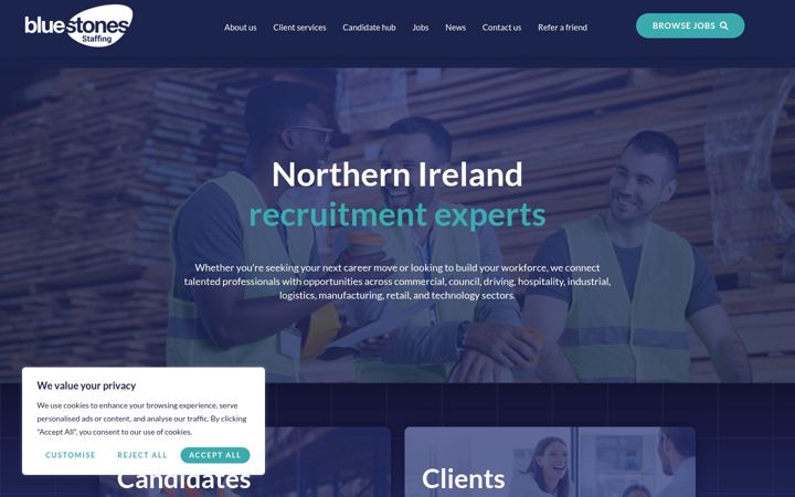Kuvakaappaus sivustosta bluestones-staffing.co.uk