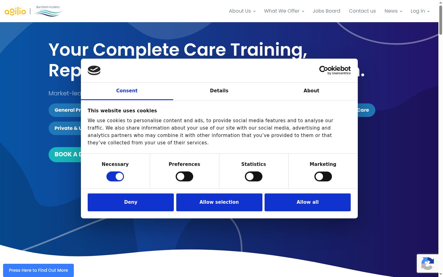 Screenshot of the consent banner shown before any interaction