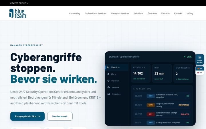 Snimka zaslona za blueteam.de