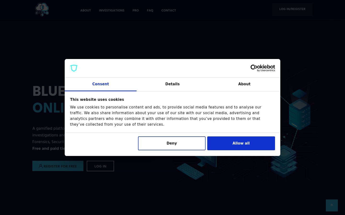 Captura de ecrã do banner de consentimento apresentado antes de qualquer interação