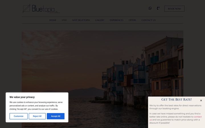 Screenshot of bluetopiamykonos.com