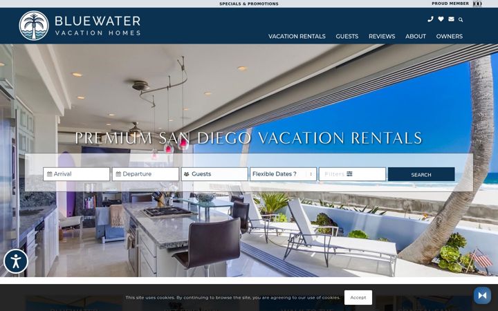 Screenshot of bluewatervacationhomes.com
