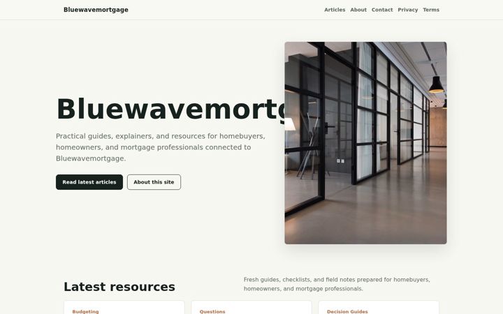 Snímek obrazovky bluewavemortgage.com