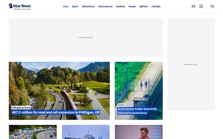 Snimka zaslona za bluewin.ch