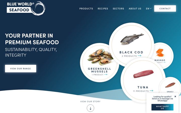 Captură de ecran a blueworldseafood.com