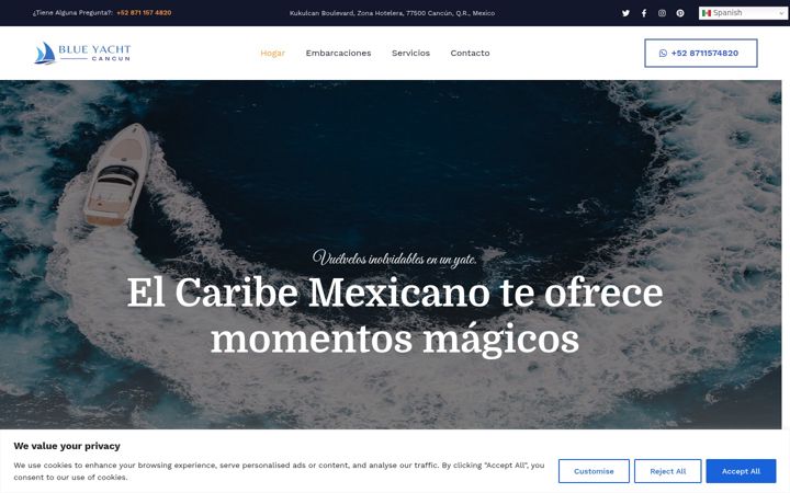 Screenshot of blueyachtcancun.com