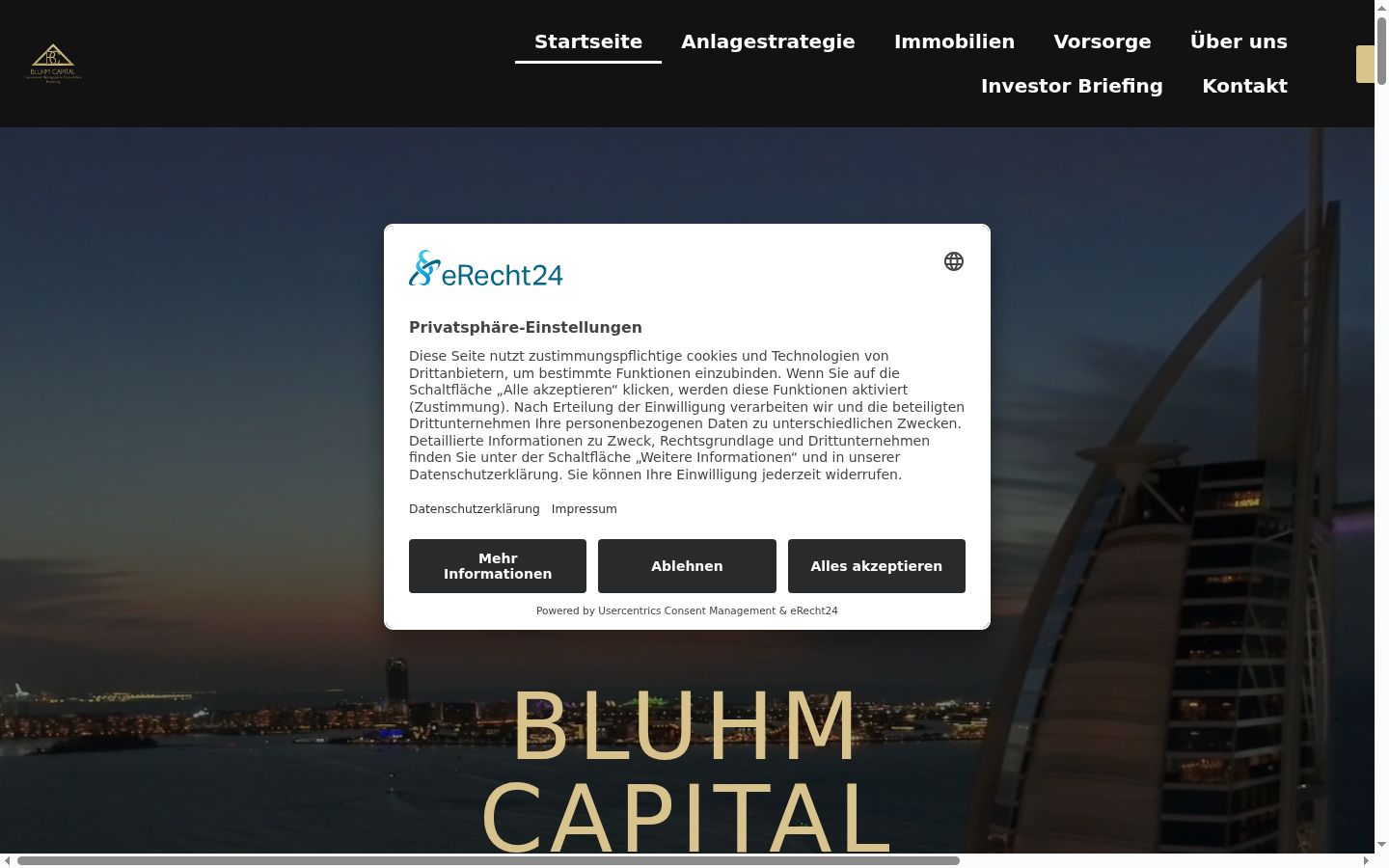 Screenshot del banner di consenso mostrato prima di qualsiasi interazione