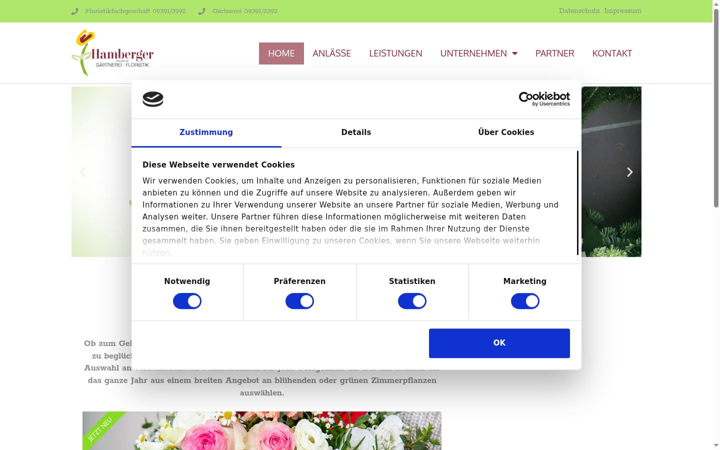 Screenshot del banner di consenso mostrato prima di qualsiasi interazione