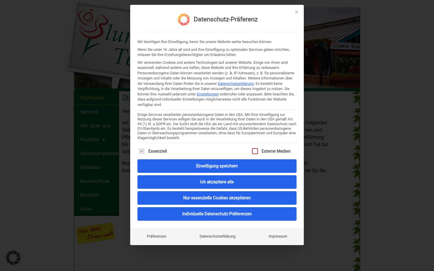Capture d'écran de la bannière de consentement affichée avant toute interaction