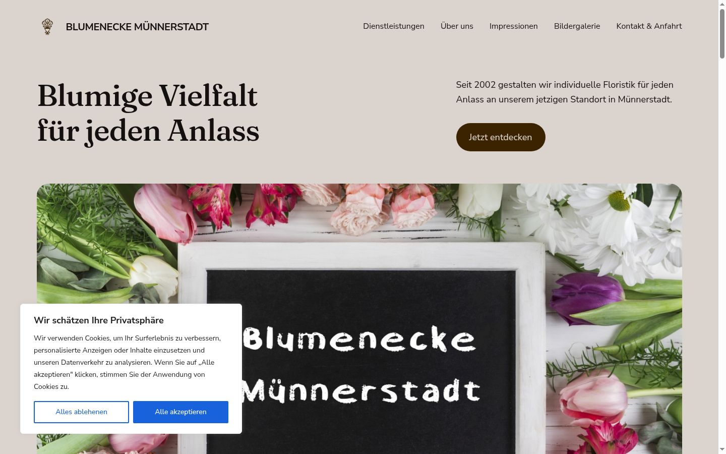 Screenshot des Einwilligungsbanners vor jeglicher Interaktion