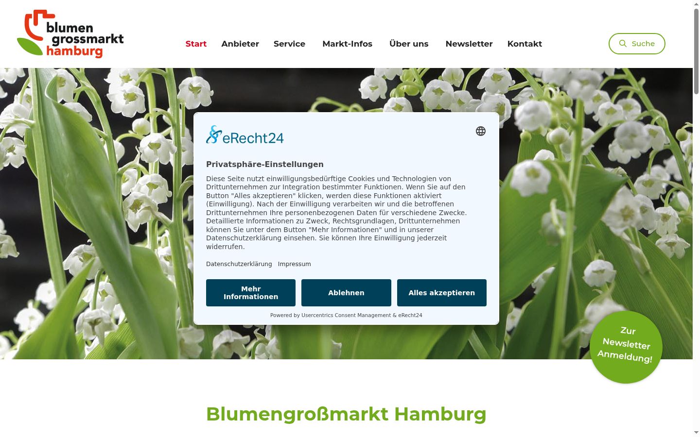 Screenshot des Einwilligungsbanners vor jeglicher Interaktion