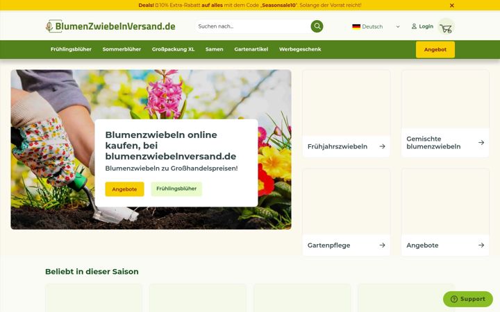 Screenshot stránky blumenzwiebelnversand.de