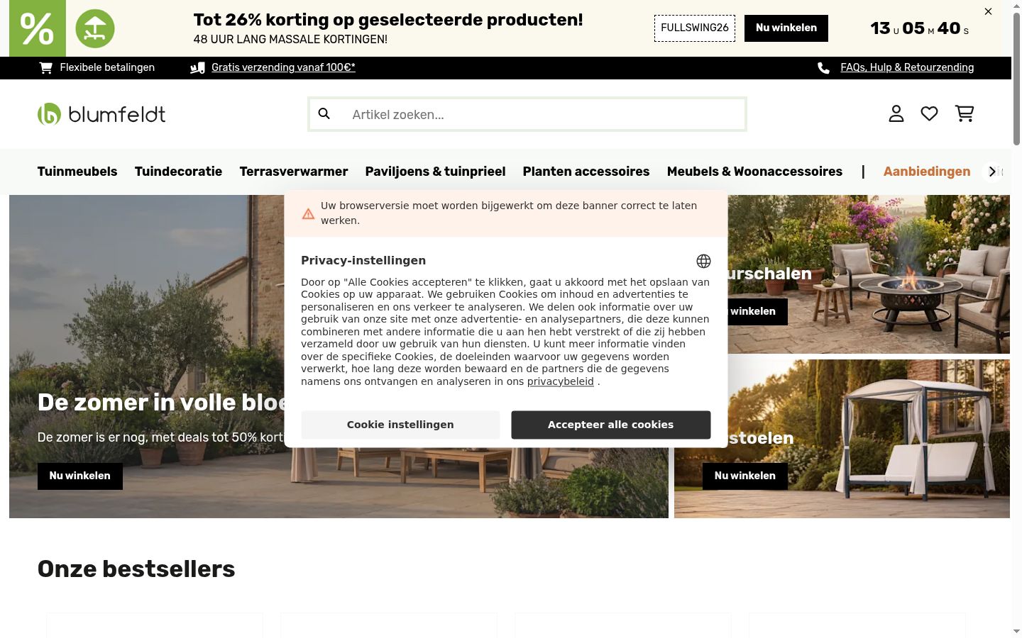 Screenshot van de toestemmingsbanner zoals getoond vóór enige interactie